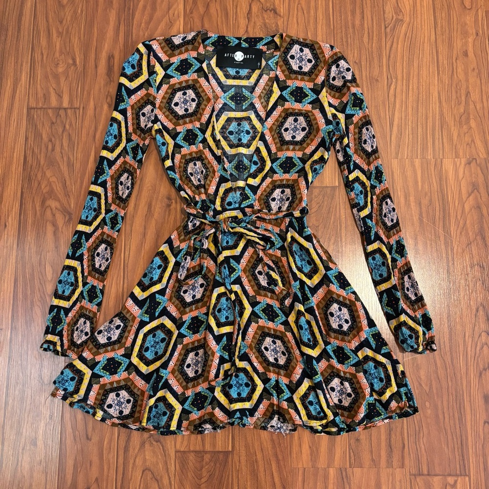 After Party by Nasty Gal Multicolor Geometric Long Sleeve Mini Dress Womens XS